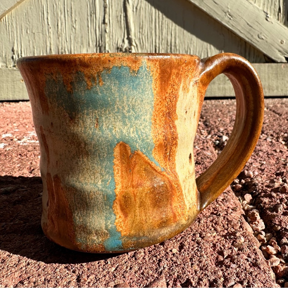 Rustic Ceramic Mug with Blue and Brown Glaze
